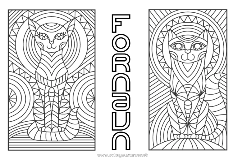 Farvelægningssiden til udskrivning Kat Dyr Zentangle Hunde og katte