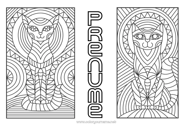Pagină de colorat de imprimat Pisică Animal Zentangle Câini și pisici