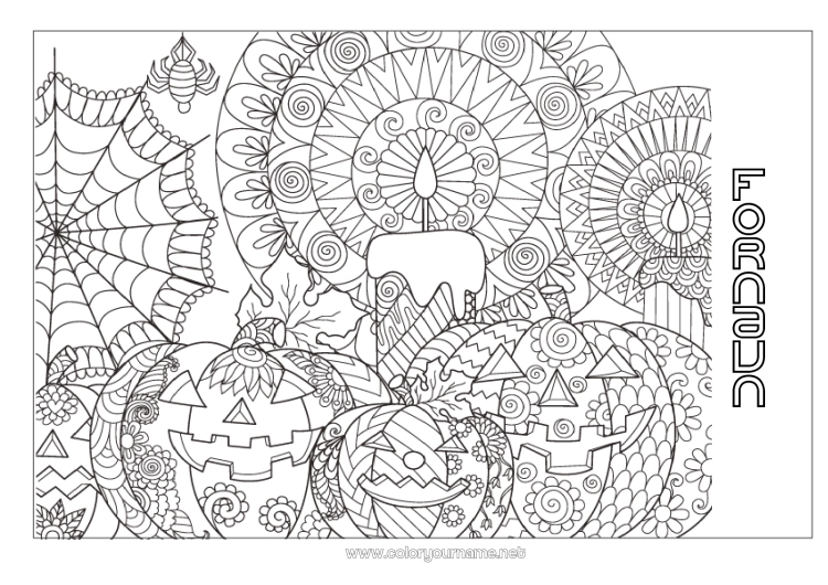 Farvelægningssiden til udskrivning Stearinlys Græskar Halloween Mandala