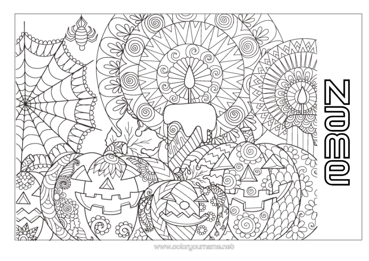 Colouring page to print Candle Pumpkin Halloween Mandala