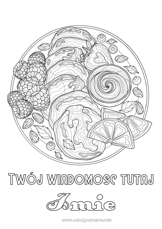 Kolorowanka do wydruku Święto Naleśników Naleśniki Owoce Złożone kolorowanki Zentangle Pomarańczowy