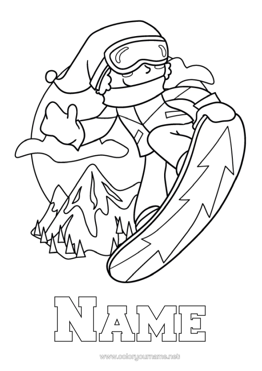 Colouring page to print Sport Winter Sports Snowboarding Mountain