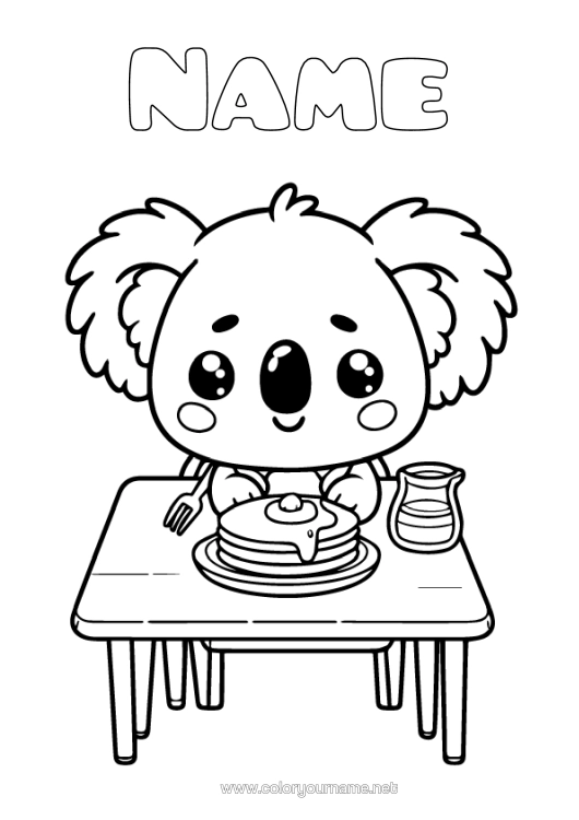 Colouring page to print Cute Animal Candlemas Pancakes Koala Other Animals Of The World Animals Of Australia