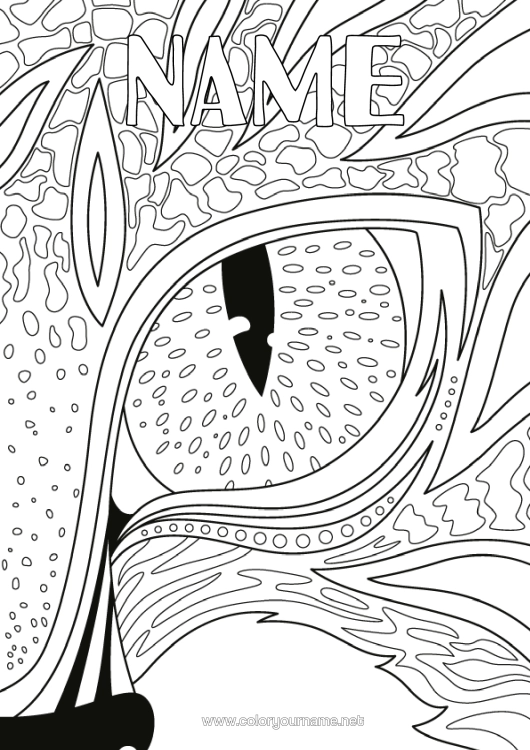 Colouring page to print Cat Tiger Lion Dragon Animal Complex Colouring Pages Zentangle Leopard Dogs And Cats Dragons, Unicorns, And Fantastical Creatures Wild Animals Of Africa Panther Eye