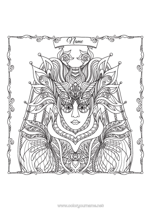 Colouring page to print Mask Carnival Complex Colouring Pages