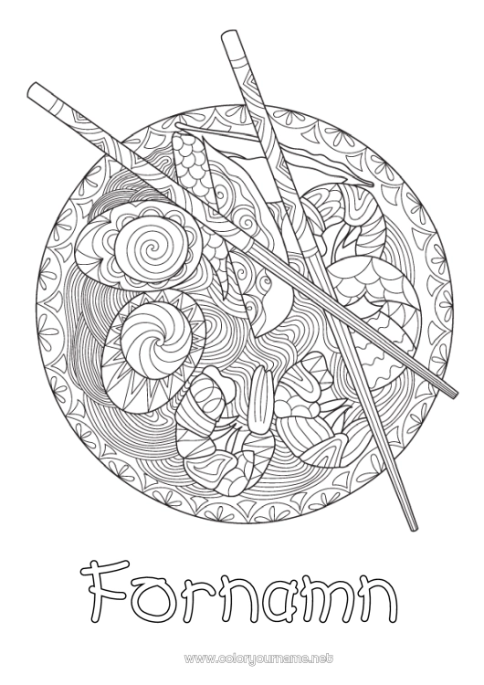 Färgläggningssida att skriva ut Mat Japan Zentangle Ägg Ramen