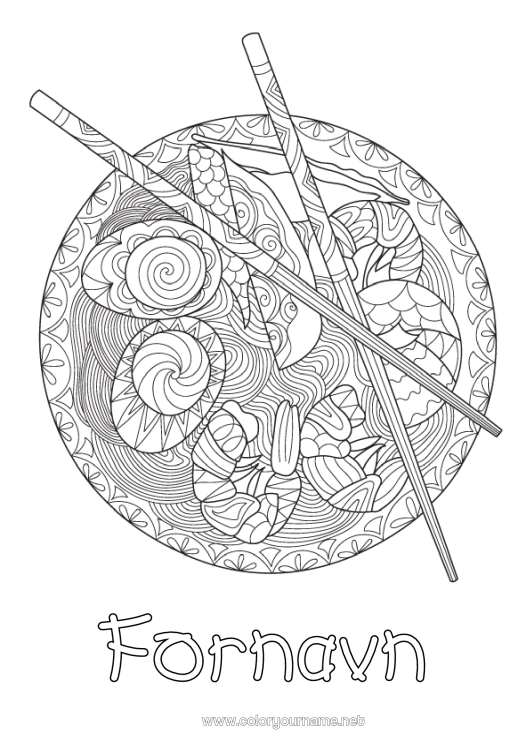 Fargeleggingssiden til utskrift Mat Japan Zentangle Egg Ramen