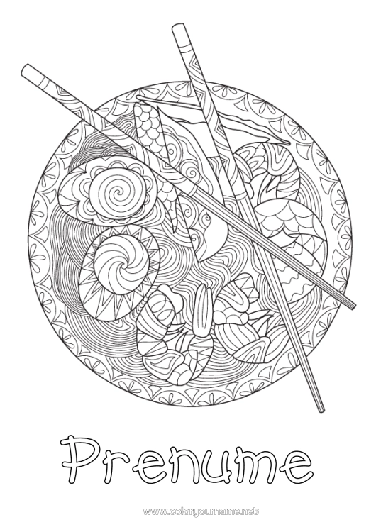 Pagină de colorat de imprimat Mâncare Japon Zentangle Ouă Ramen