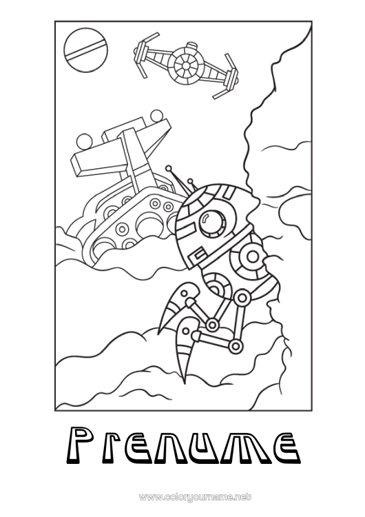 Pagină de colorat de imprimat Robot Spațiu Desen animat