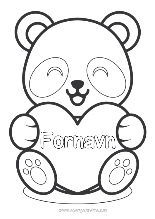 Farvelægningssiden til udskrivning Sød Hjerte Kawaii Jeg elsker dig. Dyr Panda Stort hjerte Nem farvelægning Andre dyr i verden