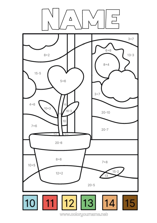 Colouring page to print Flowers Heart Sun Magic Colouring Books Subtractions Additions Window