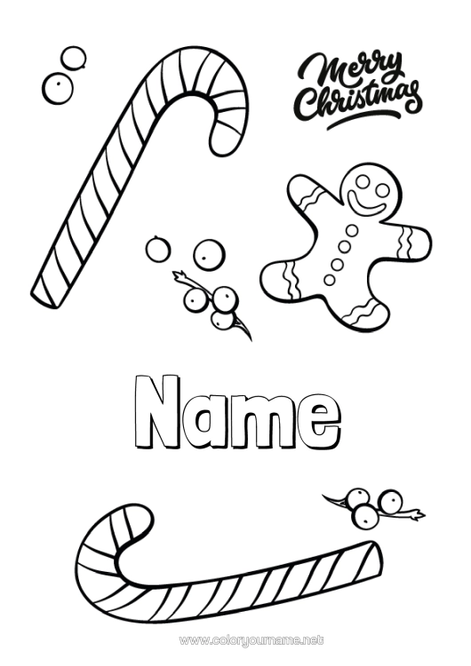 Colouring page to print Christmas Gingerbread Candy Cane