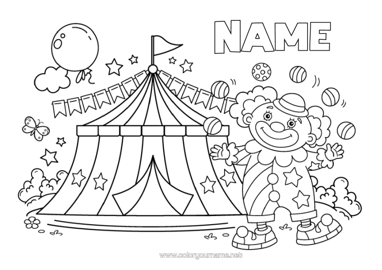 Colouring page to print Clown Circus Marquee