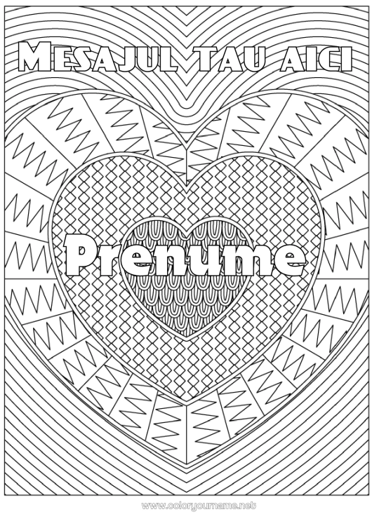 Pagină de colorat de imprimat Inimă Te iubesc. Nume decorat Desene de colorat complexe Zentangle Fundal decorativ