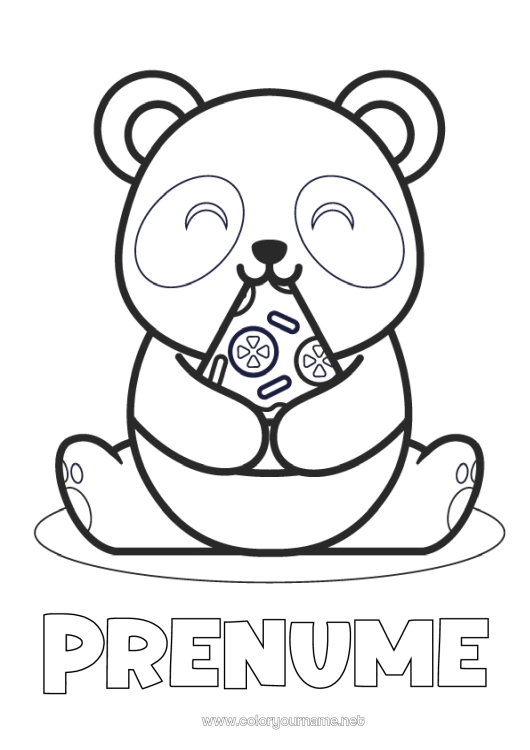 Pagină de colorat de imprimat Drăguț Drăguț Animal Panda Desene de colorat ușoare Alte animale din lume Pizza