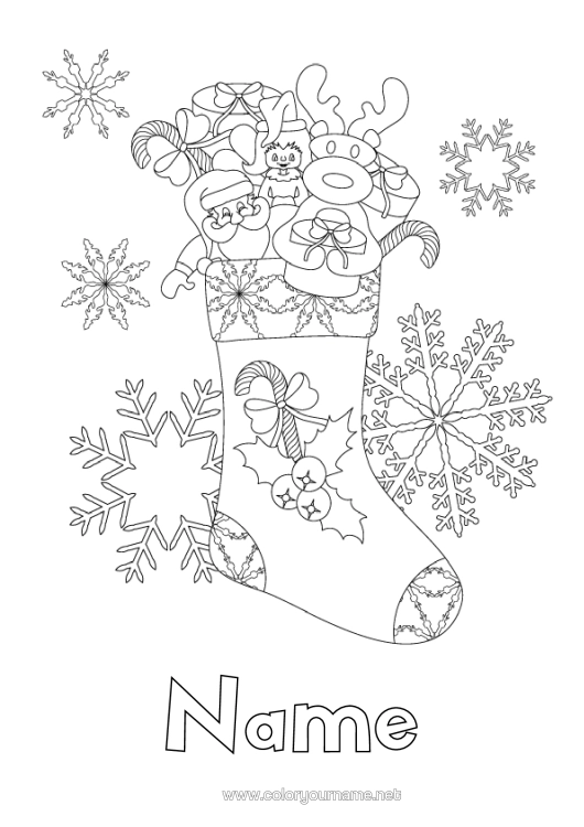Colouring page to print Christmas Snowflakes Games And Toys Christmas Stocking Doll