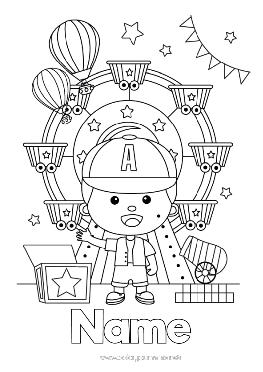 Colouring page to print Theme Park Ferris Wheel Funfair