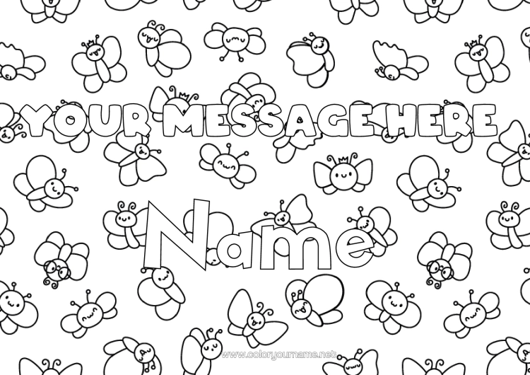 Colouring page to print Spring Butterfly Animal Decorated Name Insects Decorative Background