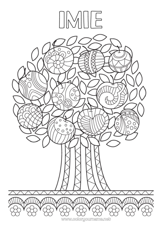 Kolorowanka do wydruku Drzewo Owoce Zentangle Jabłko Jabłoń