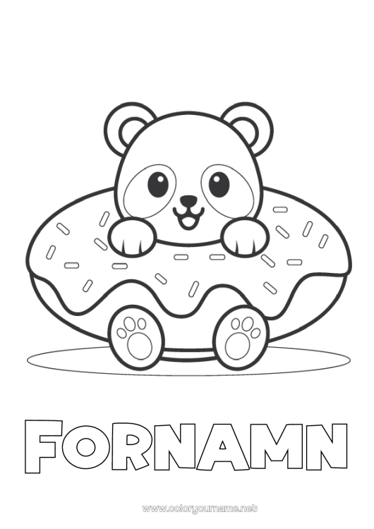 Färgläggningssida att skriva ut Söt Kaka Söt Djur Panda Donuts Lätta målarbilder Andra djur i världen