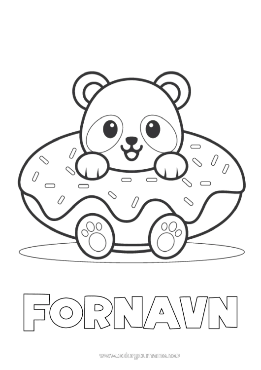 Farvelægningssiden til udskrivning Sød Kage Kawaii Dyr Panda Donuts Nem farvelægning Andre dyr i verden