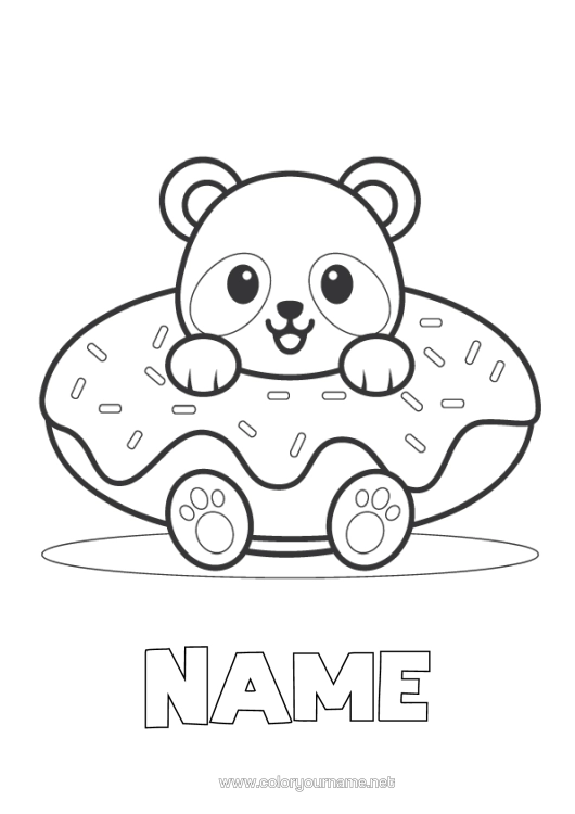 Colouring page to print Cute Cake Cute Animal Panda Doughnuts Easy Colouring Pages Other Animals Of The World