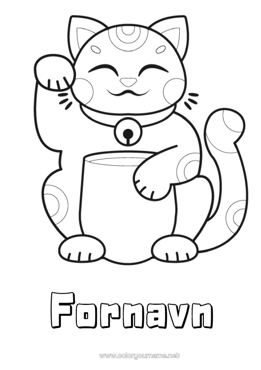 Fargeleggingssiden til utskrift Katt Sjanse Japan Maneki Neko Hunder og katter