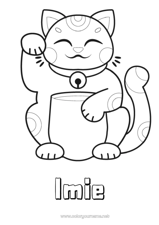 Kolorowanka do wydruku Kot Szansa Japon Maneki Neko Psy i koty