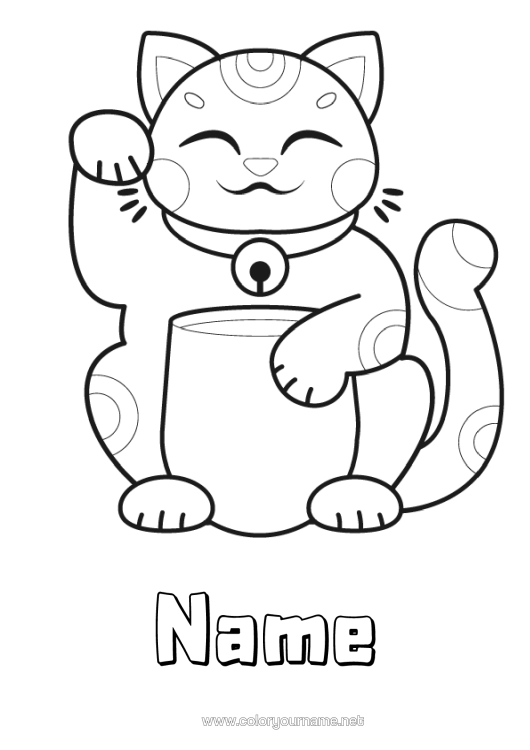 Colouring page to print Cat Fortune Japan Maneki Neko Dogs And Cats