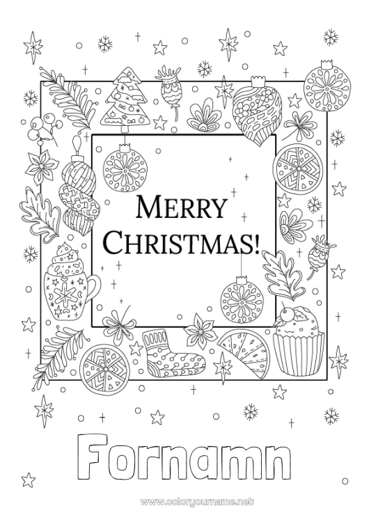Färgläggningssida att skriva ut Jul Juldekorationer Skylt God Jul!