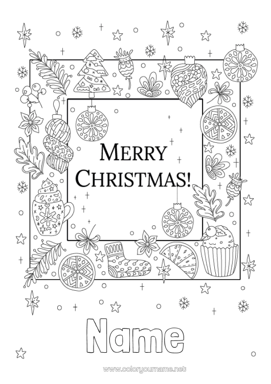 Colouring page to print Christmas Christmas Decorations Sign "Merry Christmas" Message