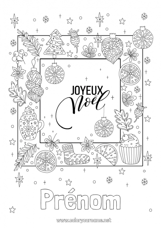 Coloriage à imprimer Noël Décorations de Noël Pancarte 