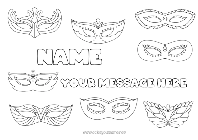 Colouring page to print Disguise Mask Carnival