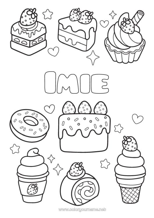 Kolorowanka do wydruku Ciasto Uroczy Pączki Słodkości, łakocie Lód Babeczka