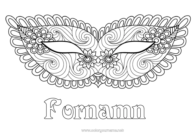 Färgläggningssida att skriva ut Utklädnad Mask Karneval Zentangle