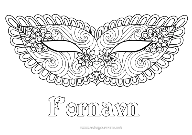 Fargeleggingssiden til utskrift Kostyme Maske Karneval Zentangle