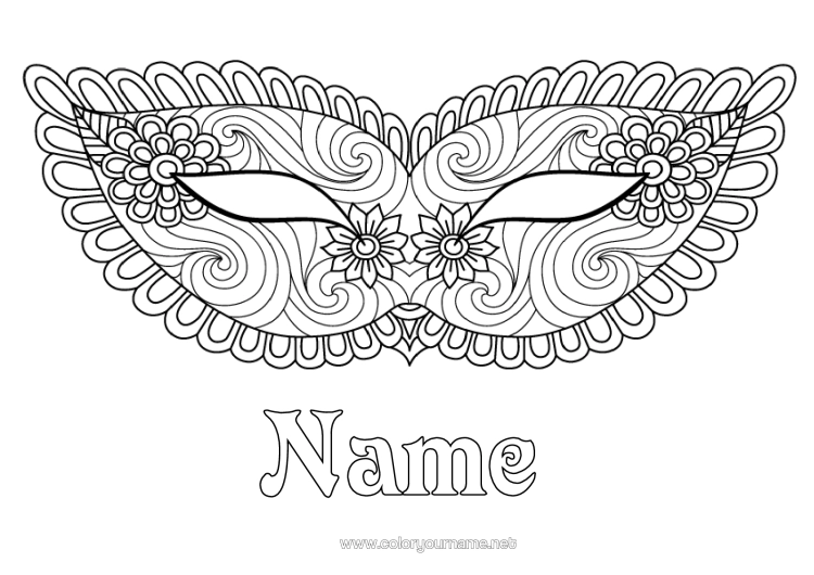 Colouring page to print Disguise Mask Carnival Zentangle