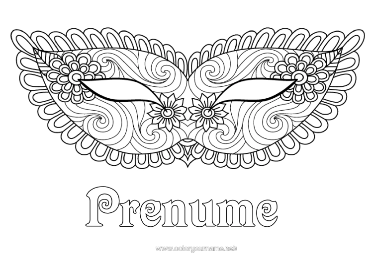 Pagină de colorat de imprimat Costum de carnaval Mască Carnaval Zentangle
