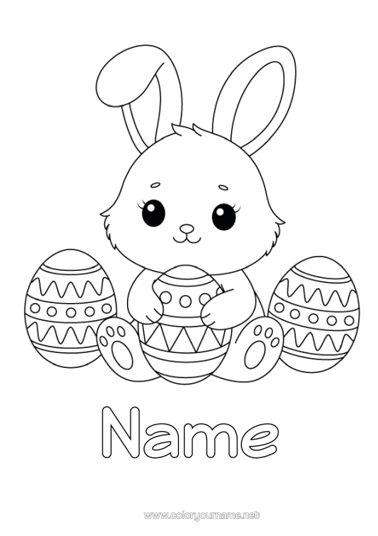 Colouring page to print Cute Rabbit Easter Eggs Easter Forest Animals