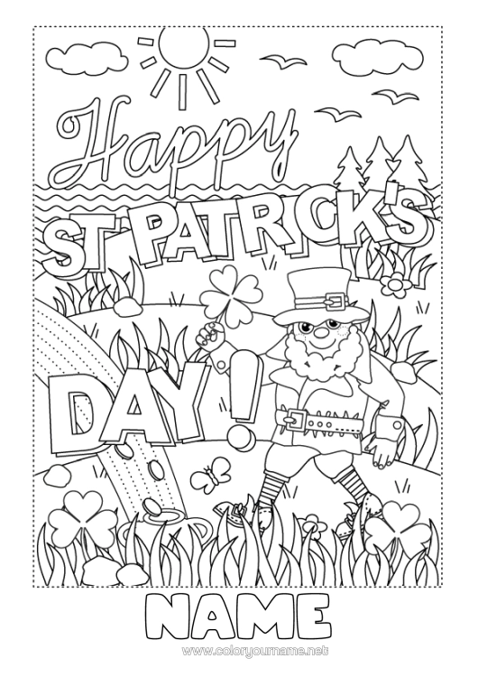 Colouring page to print Clover Ireland St Patrick's Day Leprechaun