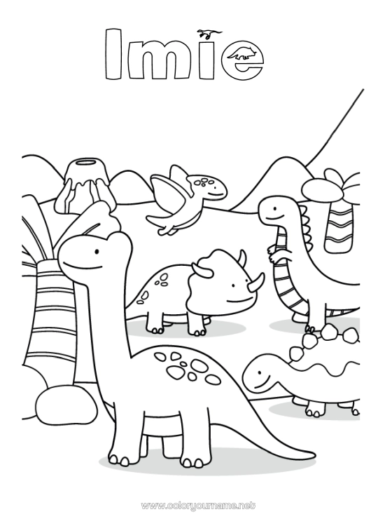 Kolorowanka do wydruku Dinozaury Wulkan Zwierzę Tyranozaur Triceratops