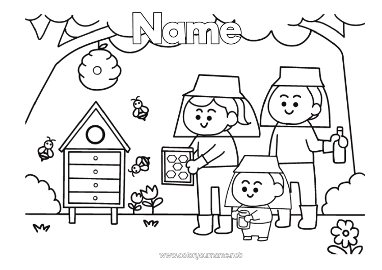 Colouring page to print Animal Bee Insects Hive Farm Jobs Beekeeper Honey