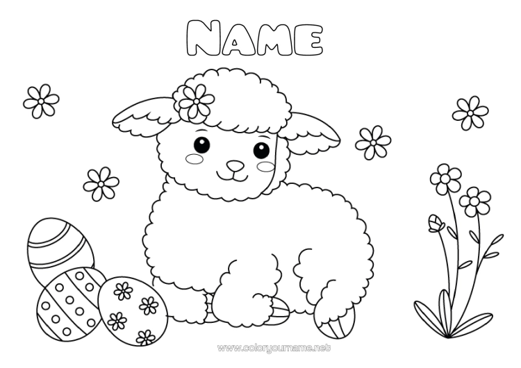 Colouring page to print Sheep Animal Easter Eggs Easter Farm Animals
