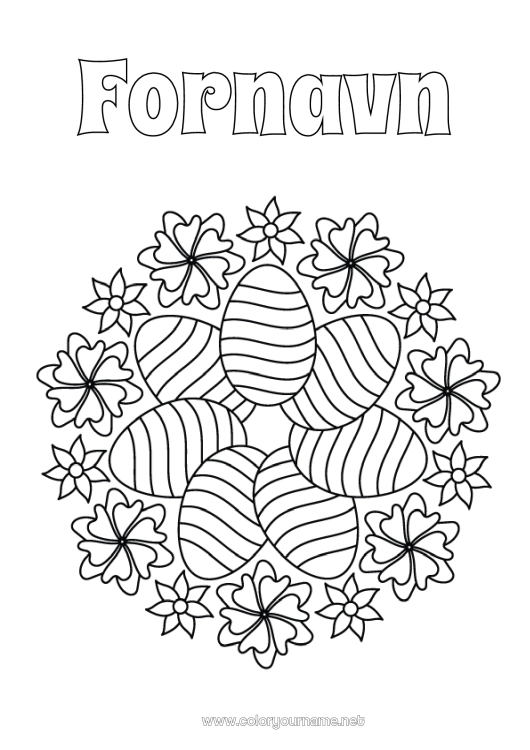 Fargeleggingssiden til utskrift Blomster Mandala Påskeegg Påske