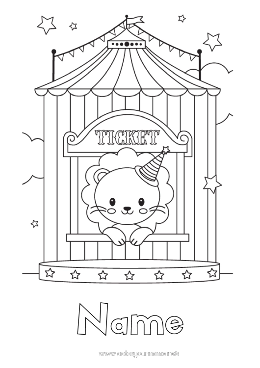 Colouring page to print Lion Animal Wild Animals Of Africa Circus Marquee Ticket