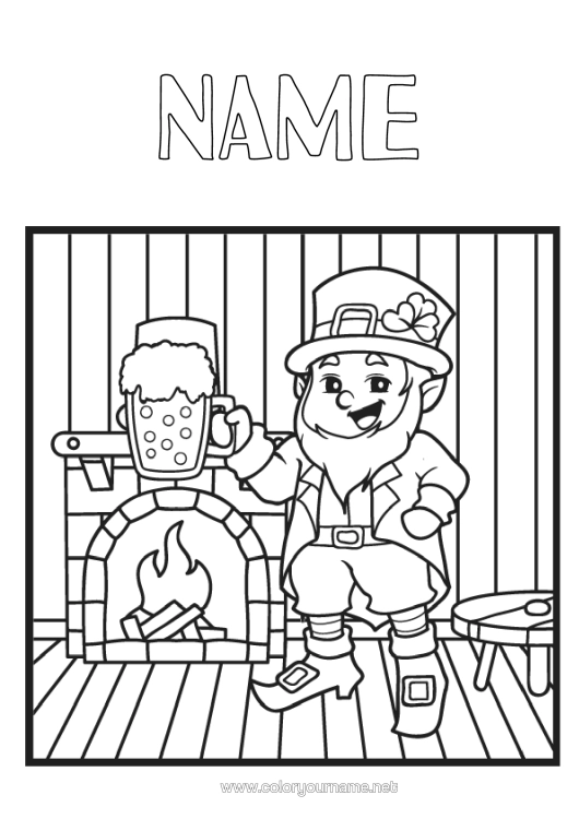 Colouring page to print Chimney St Patrick's Day Hat Drink Beer