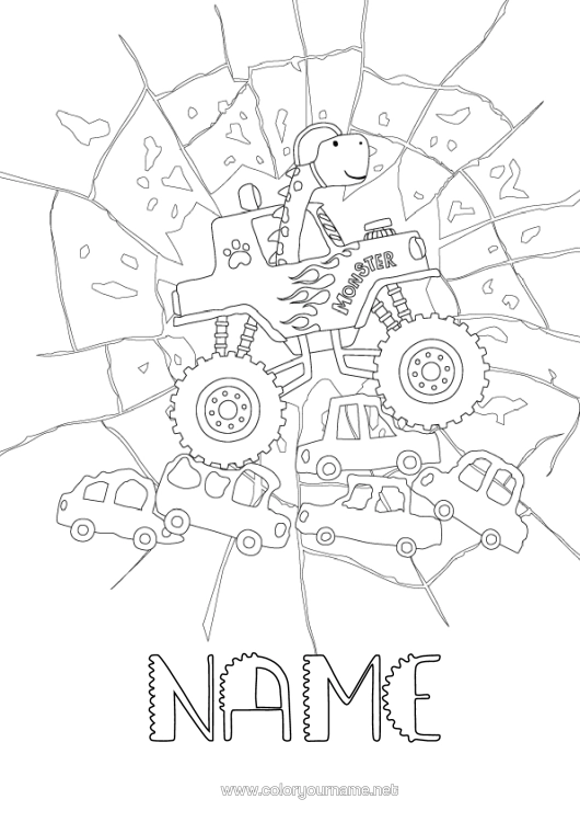 Colouring page to print Dinosaurs Vehicles Car Animal Cars, Vans And Motorhomes Race Cars And Circuits Monster Truck