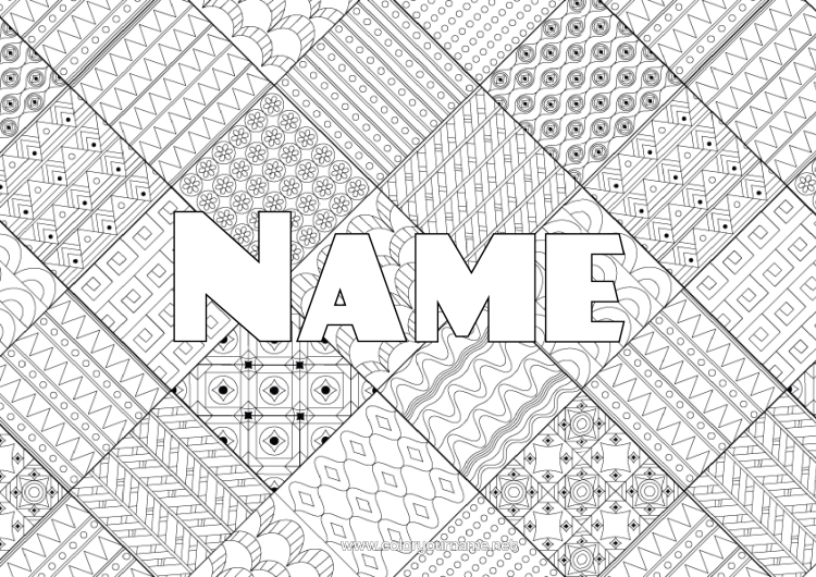 Colouring page to print Decorated Name Complex Colouring Pages Zentangle Mosaics Portugal Decorative Background Square