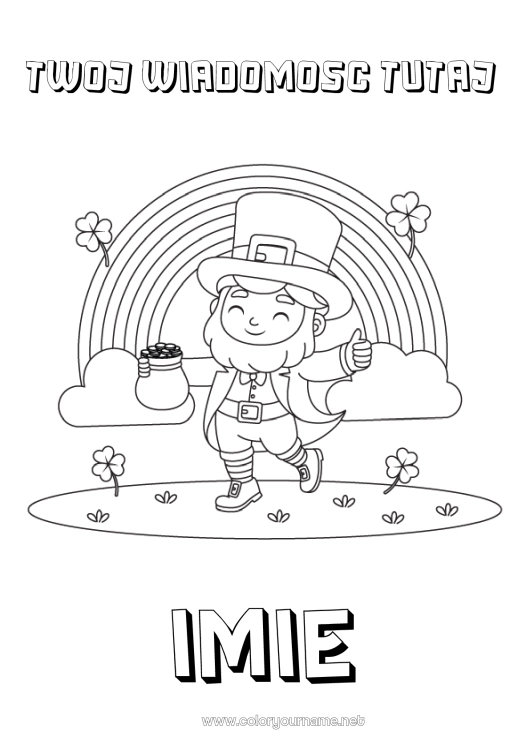 Kolorowanka do wydruku Koniczyna Irlandia Święto Świętego Patryka Tęcza