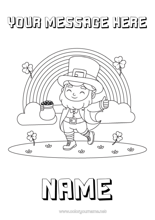 Colouring page to print Clover Ireland St Patrick's Day Rainbow